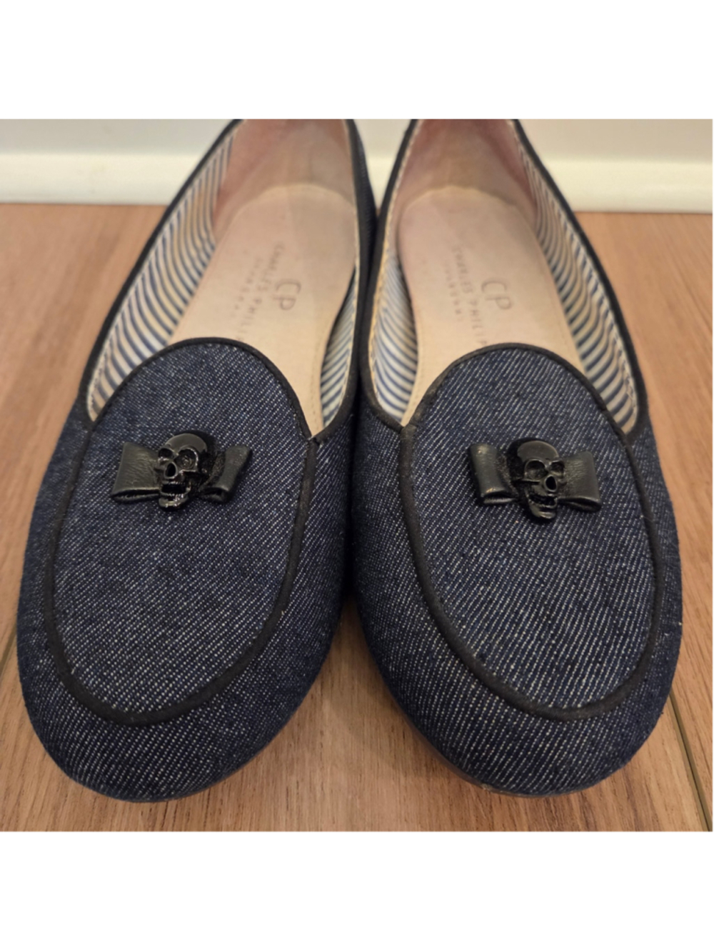 Charles Philip Shanghai Dark blue Denim Skull Loafers size 8